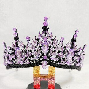 Black purple Tiara, Gothic Wedding Headpiece, Black Queen Tiara, Costume Tiara